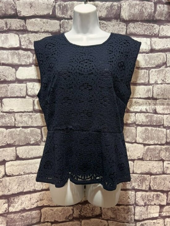 Ann Taylor Tops - Ann Taylor Navy Sleeveless Lace Blouse Size M
